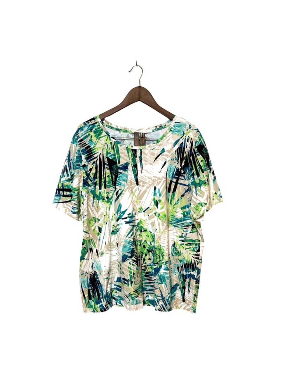 Tropical Print Short-Sleeve Womens Top Lightweight Casual White/Green/Blue vacay